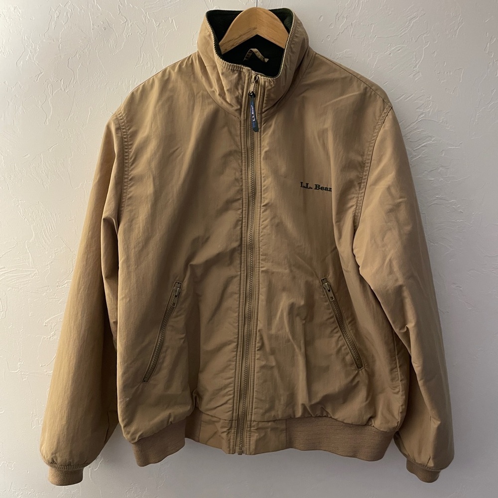 Vintage 2000s L.L. Bean Men's Tan Fleece Warm-Up Jacket